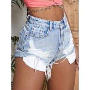 SHEIN Essnce Ripped Raw Hem Denim Shorts